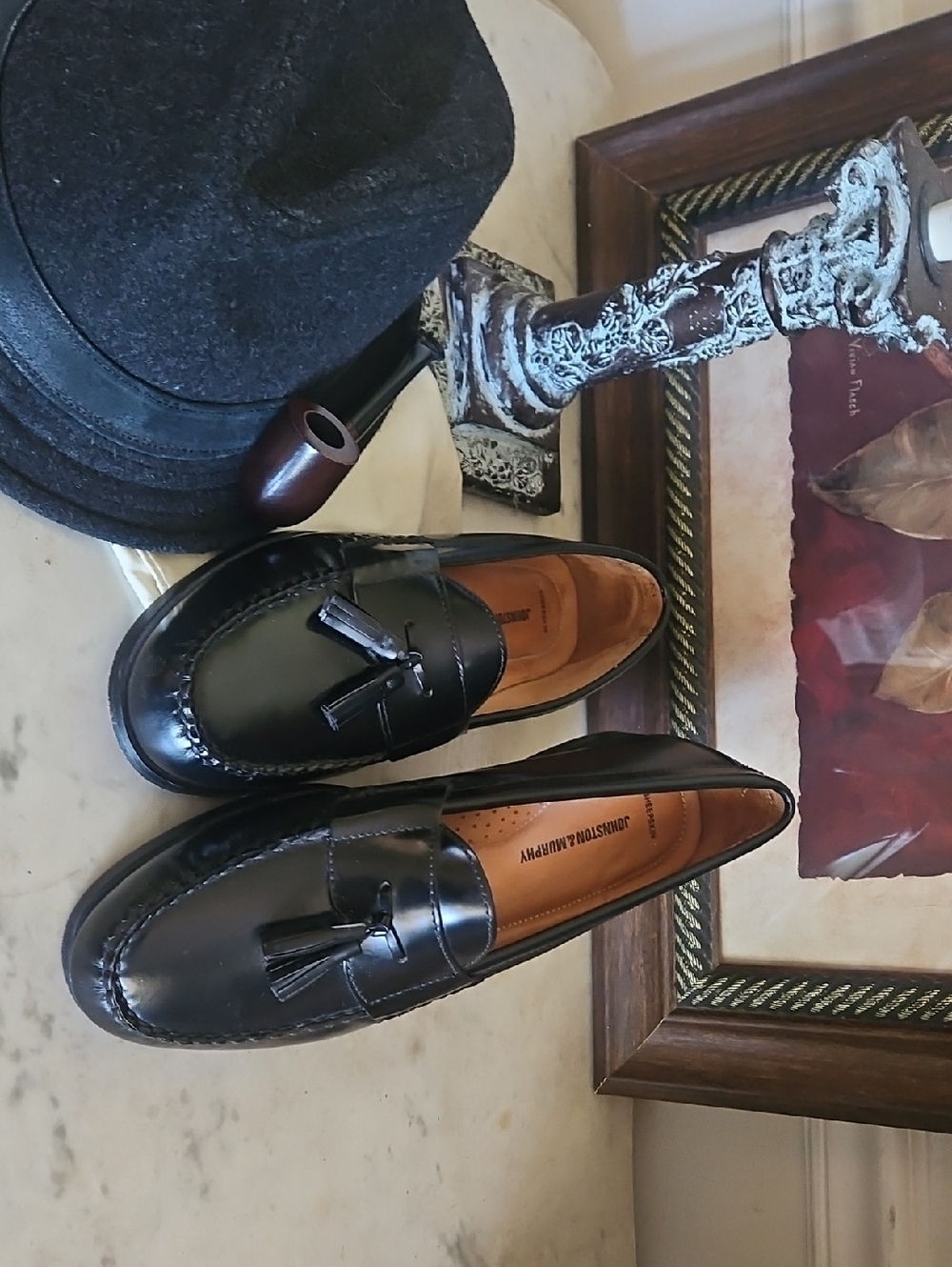 Johnston & Murphy Black Leather Tassel Loafers
